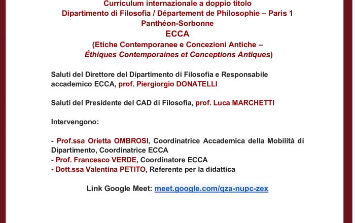 Incontro di presentazione della Laurea Magistrale in Filosofa –  Curriculum internazionale a doppio titolo