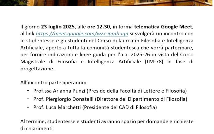 Incontro con la comunità studentesca del Corso si Laurea in Filosofia e Intelligenza Artificiale